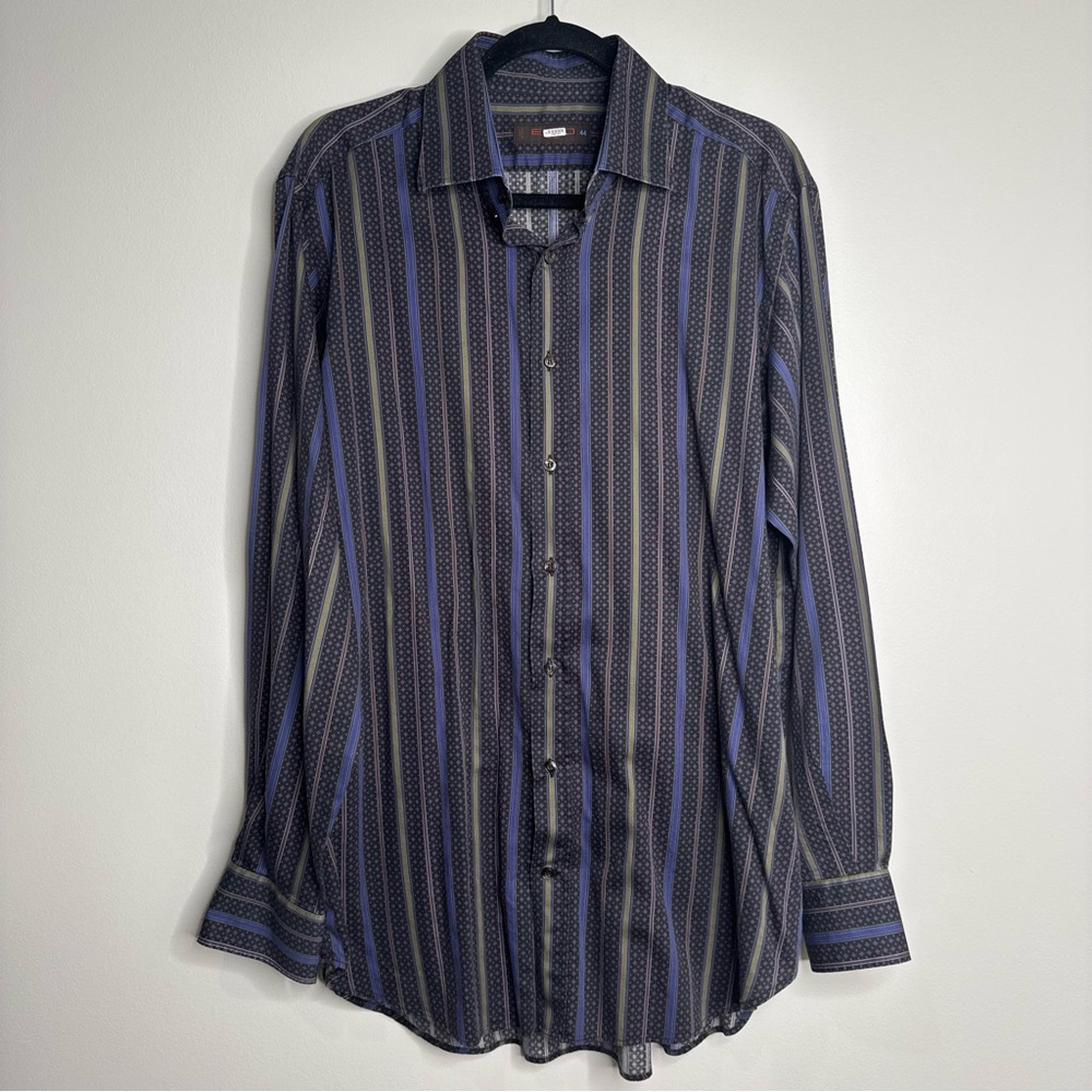 Etro Vintage 90s Men’s Multi Striped Pattern 100% Cotton Button‎ Down Shirt 44